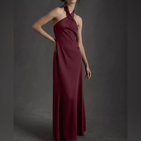 SOLD BHLDN NWT Ruby Twist Halter Satin Gown Plus Size 22 Dark Berry Bridesmaid - Picture 16 of 16